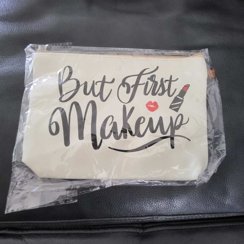 Makeup Pouch - Cream with Black Print